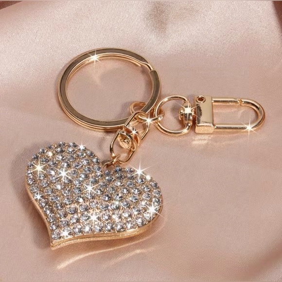Heart Bag Purse Charm Gold Tone with Sparkling Rhinestones Keychain - Picture 5 of 7